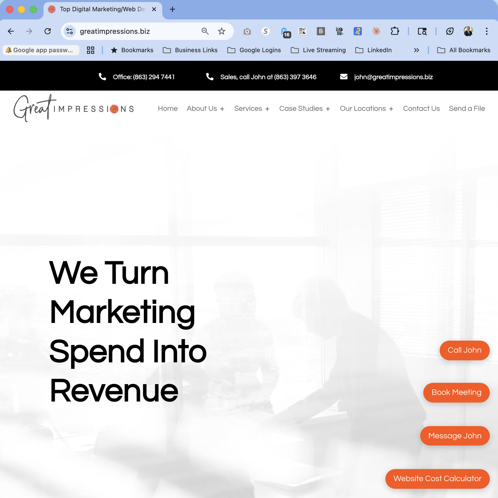 Ad agency website showing the powerful use of floating buttons